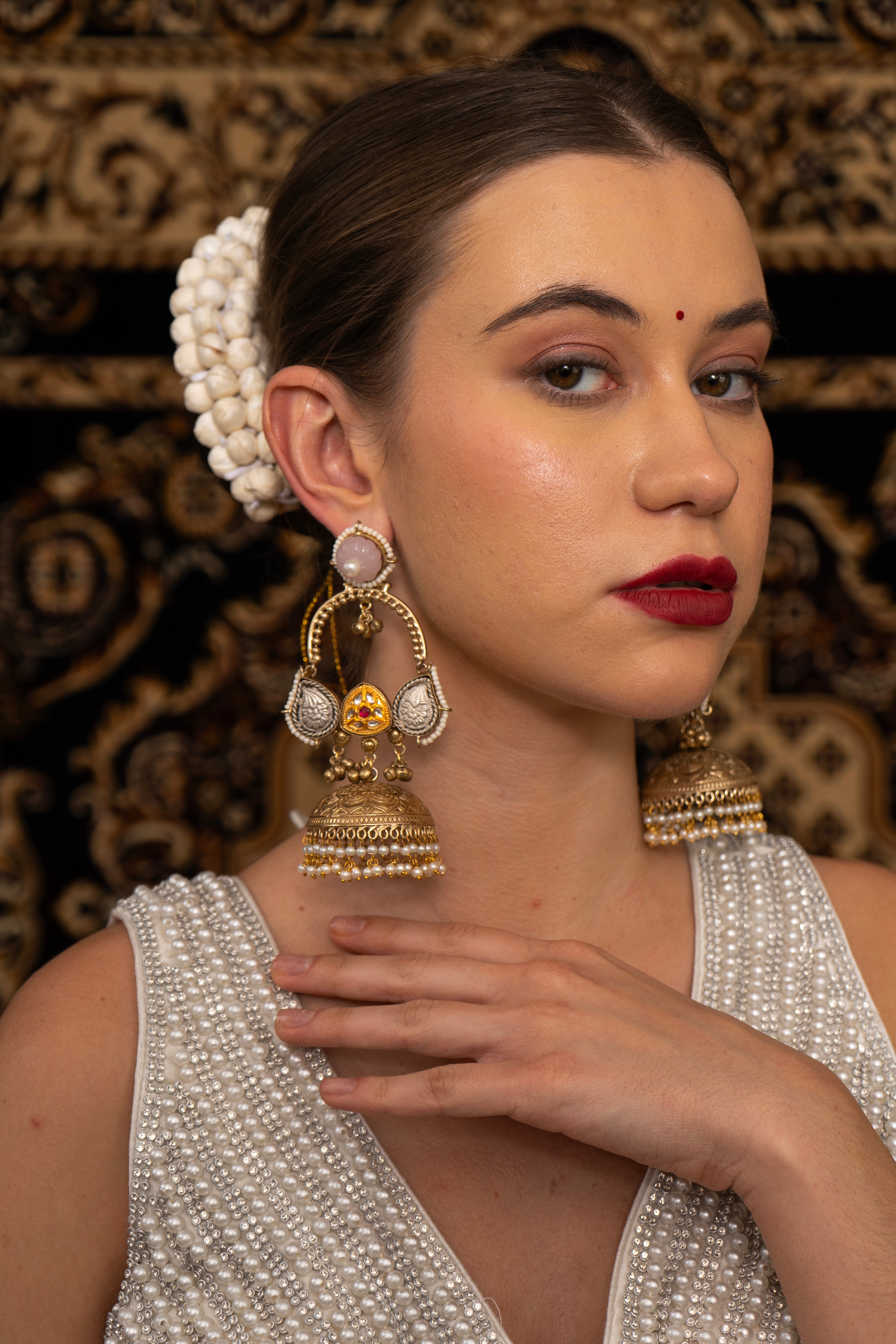 Rekha pink stone Earing